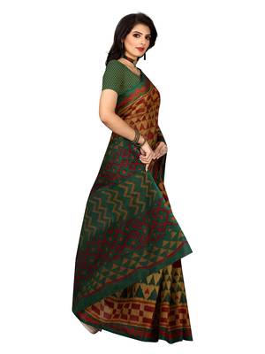 Beige printed pure cotton saree with blouse 4