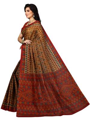 Beige printed pure cotton saree with blouse 3