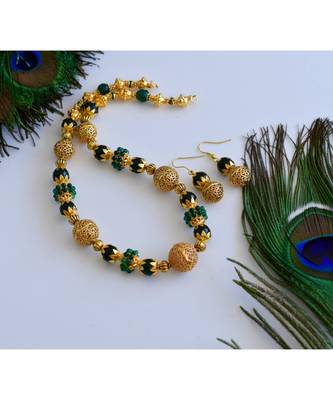 Handmade green designer beads necklace set dj 04598 1