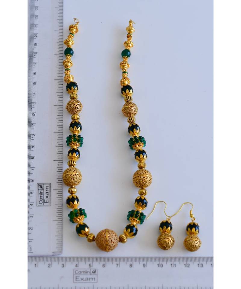 Handmade green designer beads necklace set dj 04598