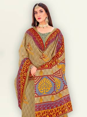 Brown printed pure cotton saree with blouse 3