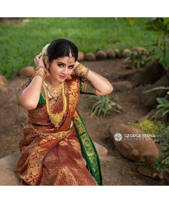 Brown  hand woven silk  sarees with blouse 2