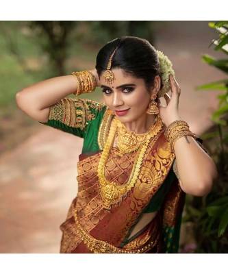 Brown  hand woven silk  sarees with blouse 1
