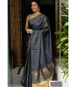 Grey  hand woven silk  sarees with blouse