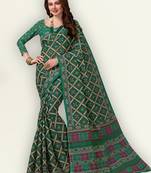 Green printed pure cotton saree with blouse