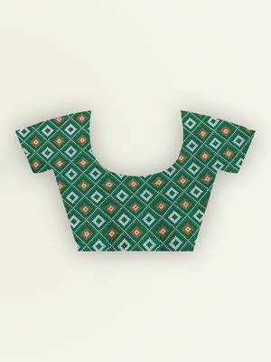 Green printed pure cotton saree with blouse 4