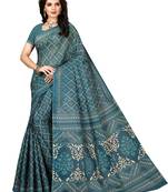 Green printed pure cotton saree with blouse
