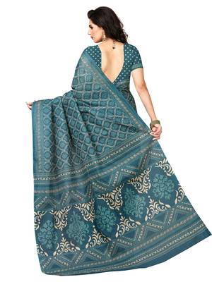 Green printed pure cotton saree with blouse 2