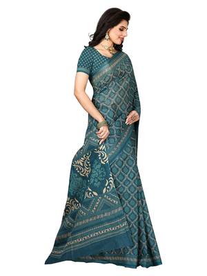 Green printed pure cotton saree with blouse 4