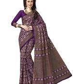 Purple printed pure cotton saree with blouse