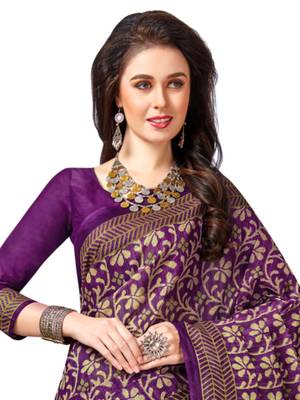 Purple printed pure cotton saree with blouse 2