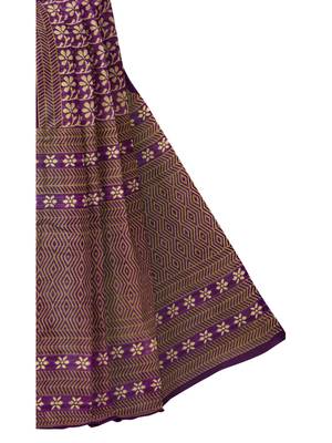 Purple printed pure cotton saree with blouse 3
