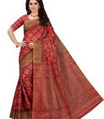 Red printed pure cotton saree with blouse