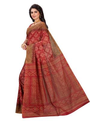 Red printed pure cotton saree with blouse 3