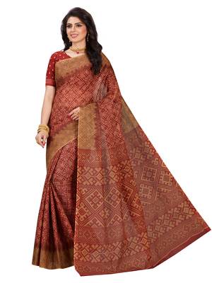 Red printed pure cotton saree with blouse 1