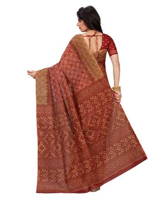 Red printed pure cotton saree with blouse 2