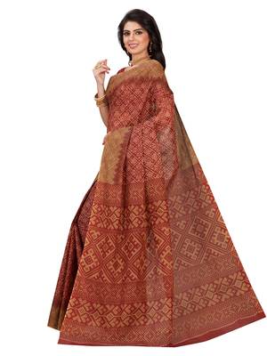 Red printed pure cotton saree with blouse 3