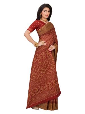 Red printed pure cotton saree with blouse 4