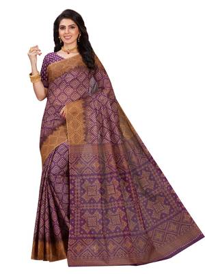 Purple printed pure cotton saree with blouse 1