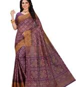 Purple printed pure cotton saree with blouse
