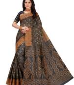 Black printed pure cotton saree with blouse