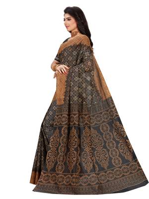 Black printed pure cotton saree with blouse 3