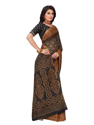 Black printed pure cotton saree with blouse 4