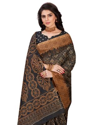 Black printed pure cotton saree with blouse 5