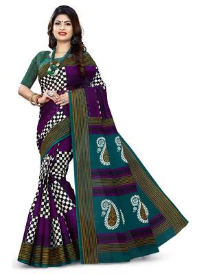 Multicolor printed pure cotton saree with blouse 1