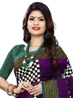 Multicolor printed pure cotton saree with blouse 2