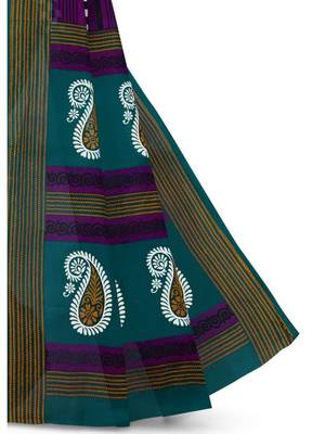 Multicolor printed pure cotton saree with blouse 3