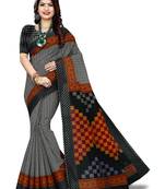 Black printed pure cotton saree with blouse
