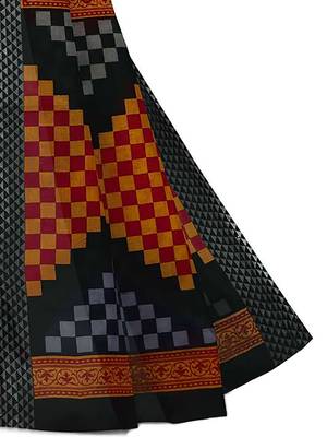Black printed pure cotton saree with blouse 3