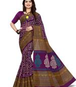 Purple printed pure cotton saree with blouse