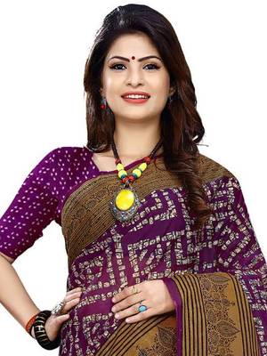 Purple printed pure cotton saree with blouse 2