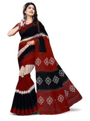 Black printed pure cotton saree with blouse 1