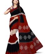 Black printed pure cotton saree with blouse