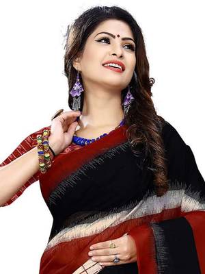 Black printed pure cotton saree with blouse 2
