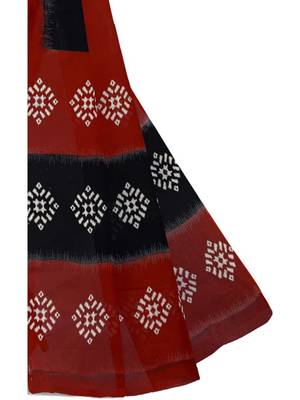 Black printed pure cotton saree with blouse 3
