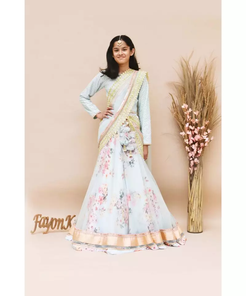 Blue Embroidery Choli with Blue Net Lehenga