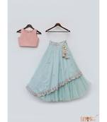 Peach and Blue Mirror Embroidery Lehenga