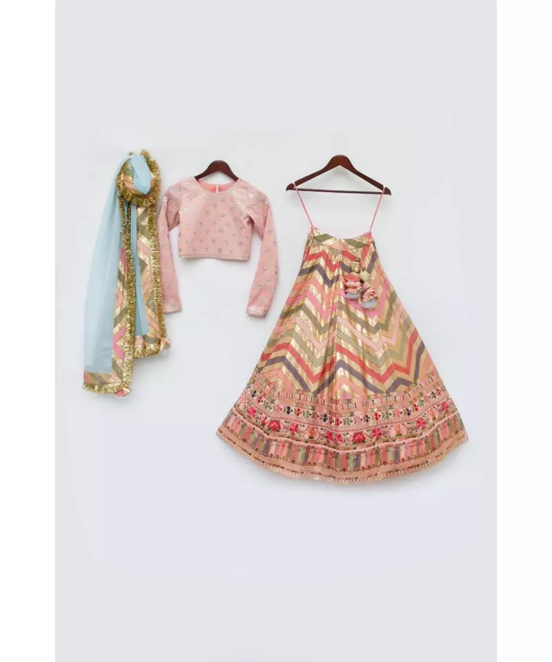 Peach Flower Boti choli with Embroidery Lehenga Dupatta