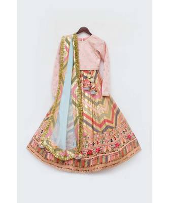 Green Top With Green Glitter Net Lehenga And Dupatta 3