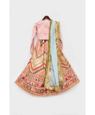 Green Top With Green Glitter Net Lehenga And Dupatta 4