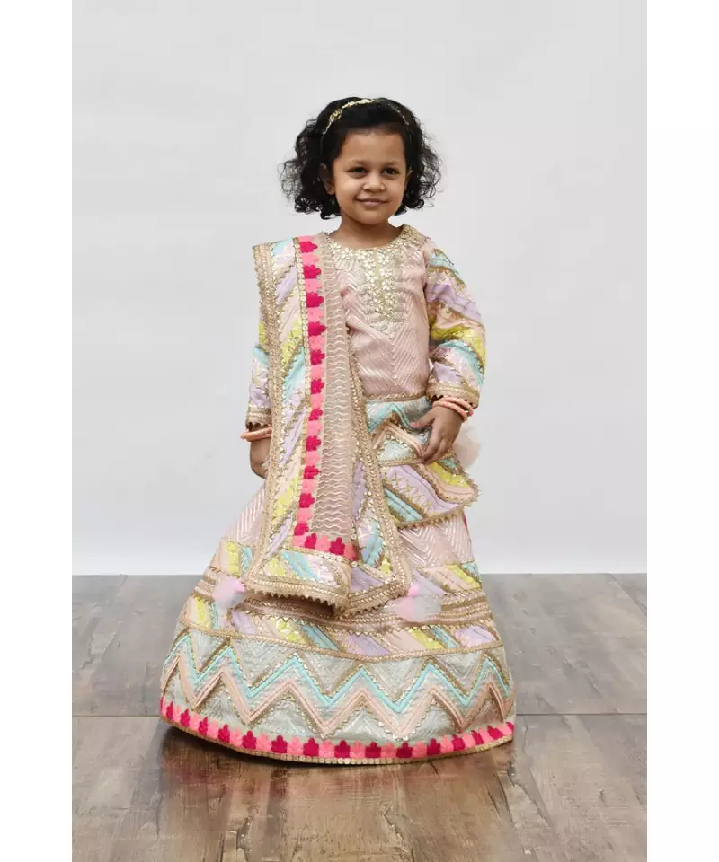 Peach Gotta Kurti Lehenga with Dupatta