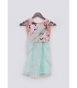 Peach Printed Choli with Drape Saree