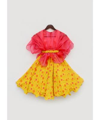 Pink And Yellow Printed Lehenga Set For Girls 3