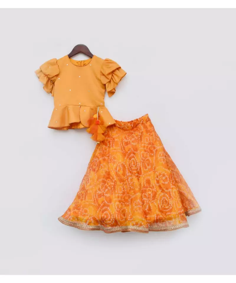 Yellow Peplum with Printed Georgette Lehenga