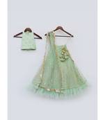 Green Top with Green Glitter Net Lehenga and Dupatta