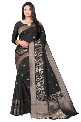 Black woven kanchipuram silk saree with blouse 1